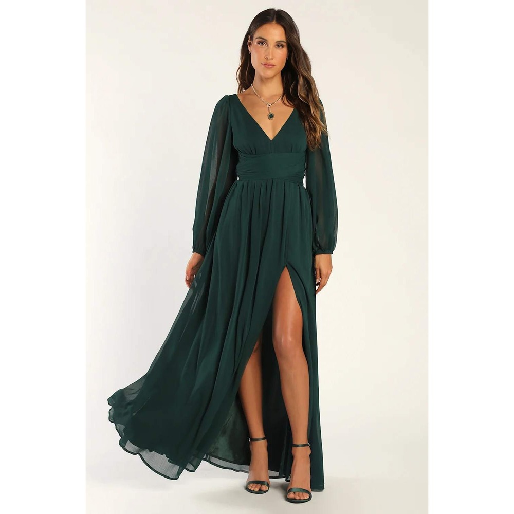 Lulus Enchant My Love Emerald Green V-Neck Long Sleeve Maxi Dress Size 1X
